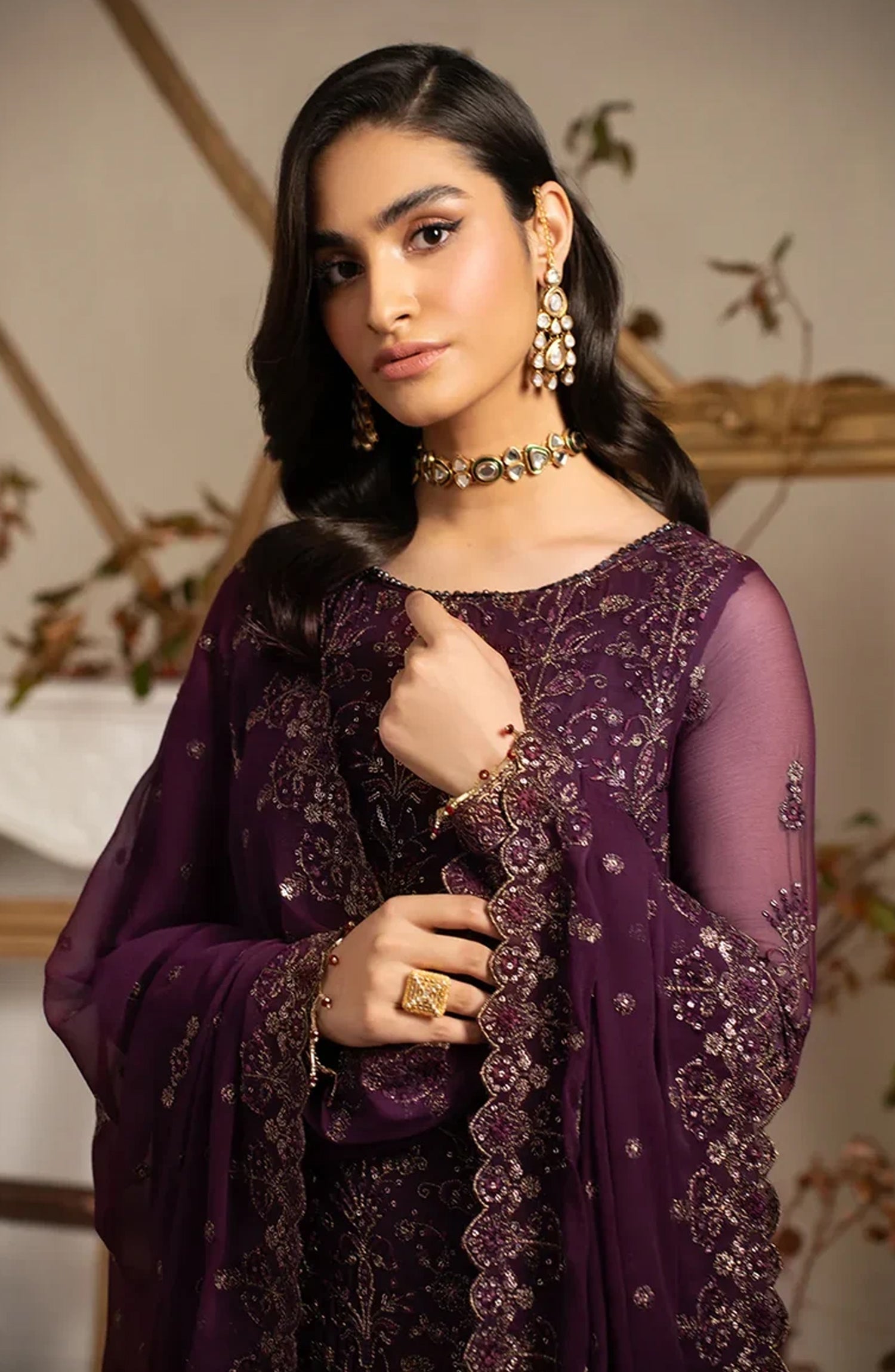 Zarif Luxury Embroidered Chiffon Unstitched 3 Piece Suit - ZRN-04 Neemal - ZRF26GR - Purple - Festive Collection
