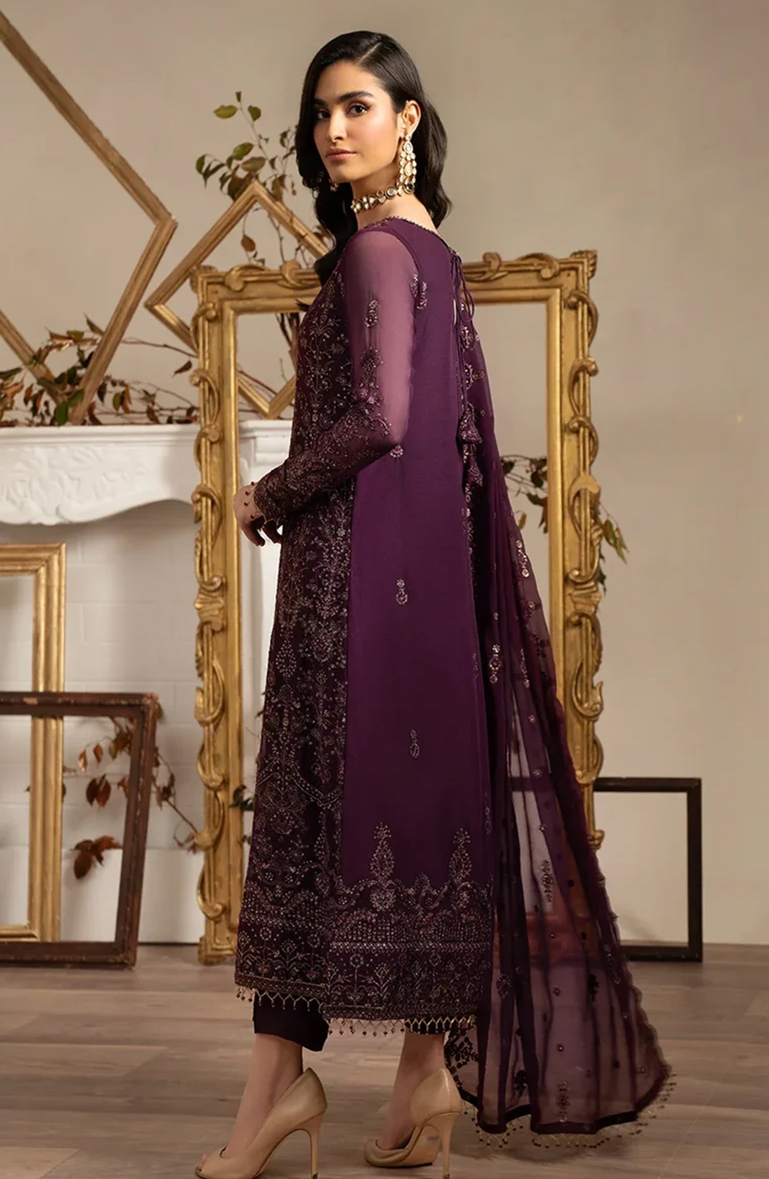 Zarif Luxury Embroidered Chiffon Unstitched 3 Piece Suit - ZRN-04 Neemal - ZRF26GR - Purple - Festive Collection