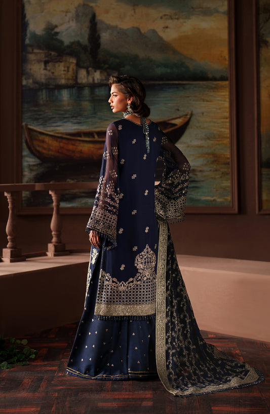 Zarif Premium Embroidered Chiffon Unstitched 3 Piece Suit - ZRF-PRC-06 FELICIA - ZRF25PRC - Blue - Festive Collection