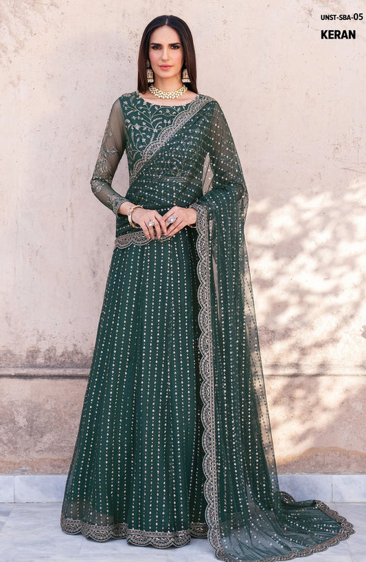 Sahiba by Zarif Luxury Embroidered Net Unstitched 3 Piece Suit - ZRF25SHB - UNST-SBA-05 KERAN - Green - Festive Collection