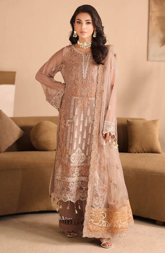 Kashish by Ramsha Luxury Embroidered Chiffon Unstitched 3 Piece Suit - RM25KSH - K-308 - Brown - Festive Collection