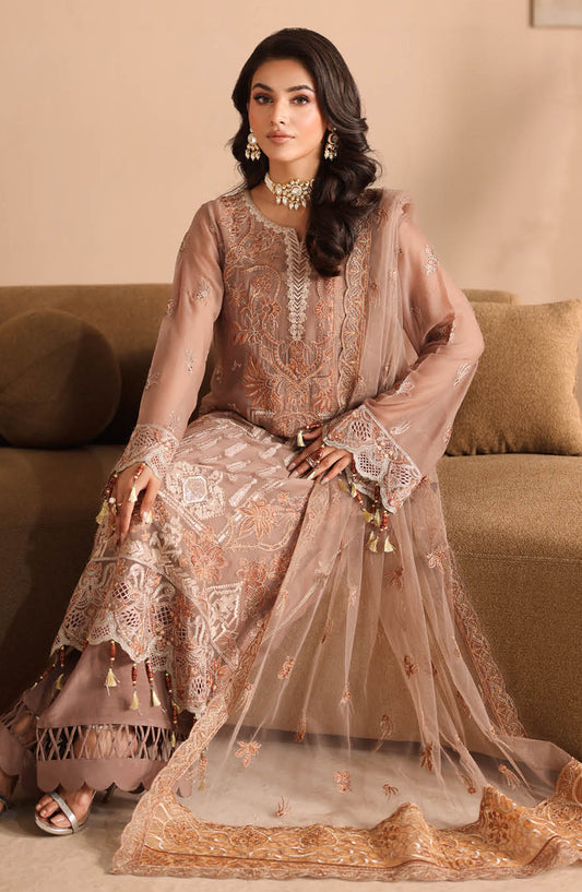 Kashish by Ramsha Luxury Embroidered Chiffon Unstitched 3 Piece Suit - RM25KSH - K-308 - Brown - Festive Collection