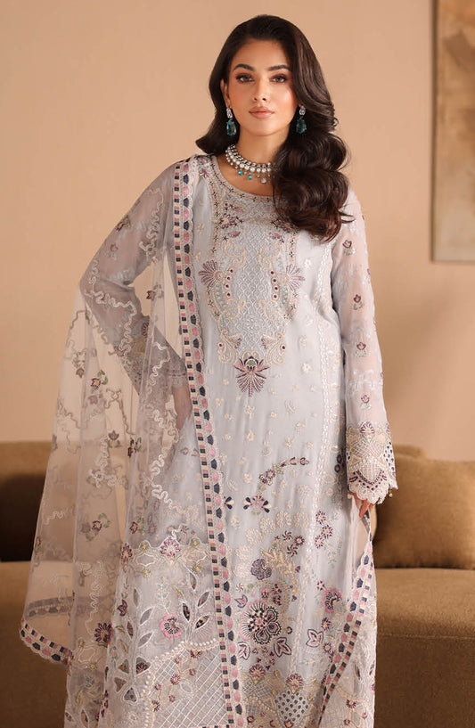 Kashish by Ramsha Luxury Embroidered Chiffon Unstitched 3 Piece Suit - RM25KSH - K-302 - Grey - Festive Collection