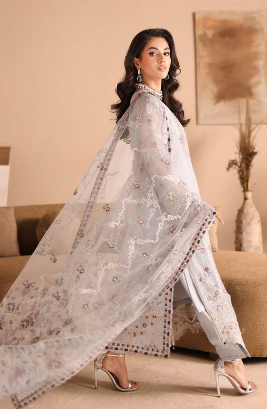 Kashish by Ramsha Luxury Embroidered Chiffon Unstitched 3 Piece Suit - RM25KSH - K-302 - Grey - Festive Collection