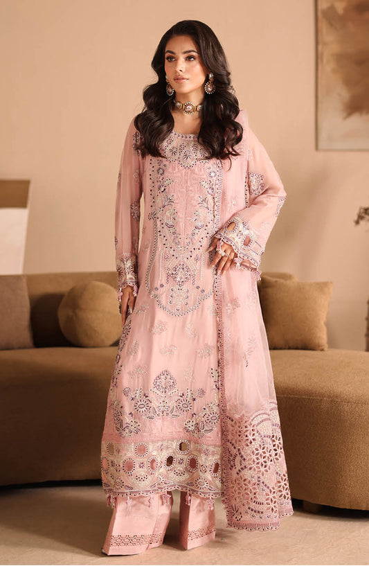 Kashish by Ramsha Luxury Embroidered Chiffon Unstitched 3 Piece Suit - RM25KSH - K-301 - Pink - Festive Collection