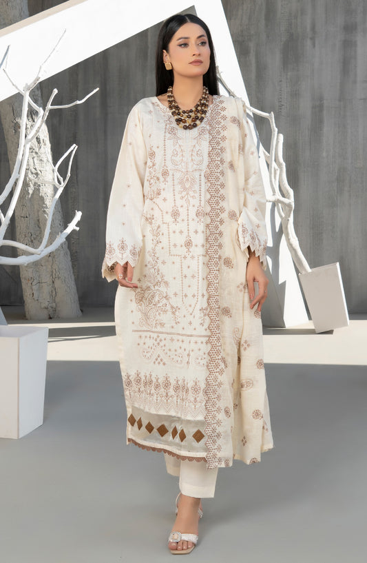 Zarmeesh by Al Karim Embroidered Slub Unstitched 3 Piece Suit - D-08 - AK26ZRM - Fawn - Summer Collection