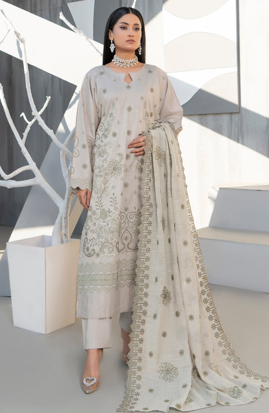 Zarmeesh by Al Karim Embroidered Slub Unstitched 3 Piece Suit - D-04 - AK26ZRM - Grey - Summer Collection