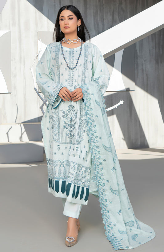 Zarmeesh by Al Karim Embroidered Slub Unstitched 3 Piece Suit - D-03 - AK26ZRM - Blue - Summer Collection