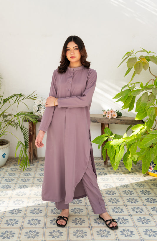 Zauk Printed Poly Grip Stitched 2 Piece Suit - Lavender Grace - ZK25CAS - Purple - Casual Collection