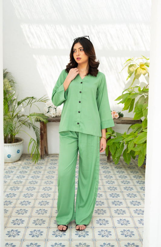 Zauk Printed Wrinkle-free Crepe Stitched 2 Piece Suit - Green Goddess - ZK25CAS - Green - Casual Collection
