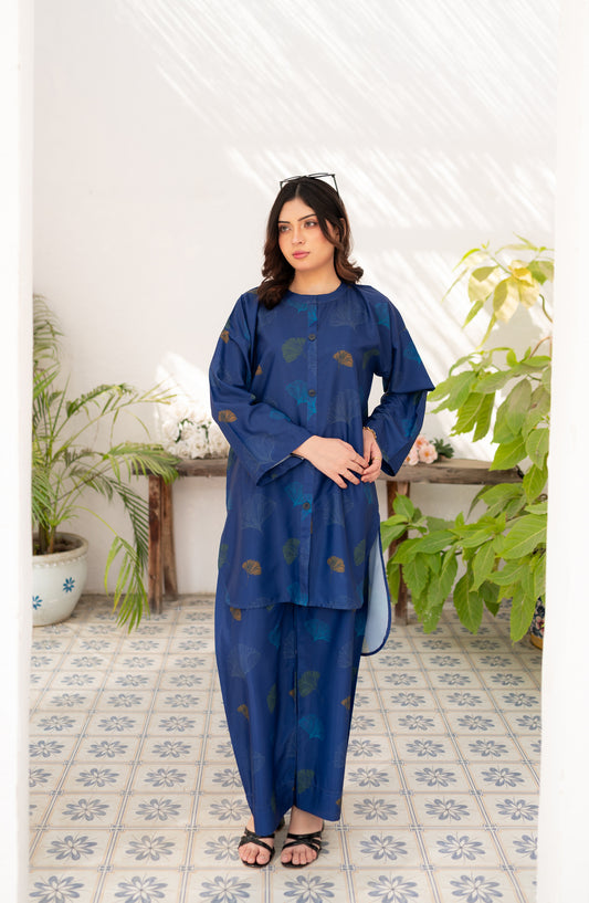 Zauk Printed wrinkle-free crepe Stitched 2 Piece Suit - Navy Blue Vector - ZK26FSN - Casual Collection