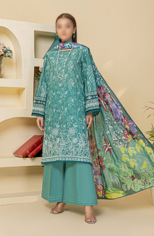 Zauq Embroidered Lawn Unstitched 3 Piece Suit - Design-10 - AK25ZQ2 - Green - Summer Collection