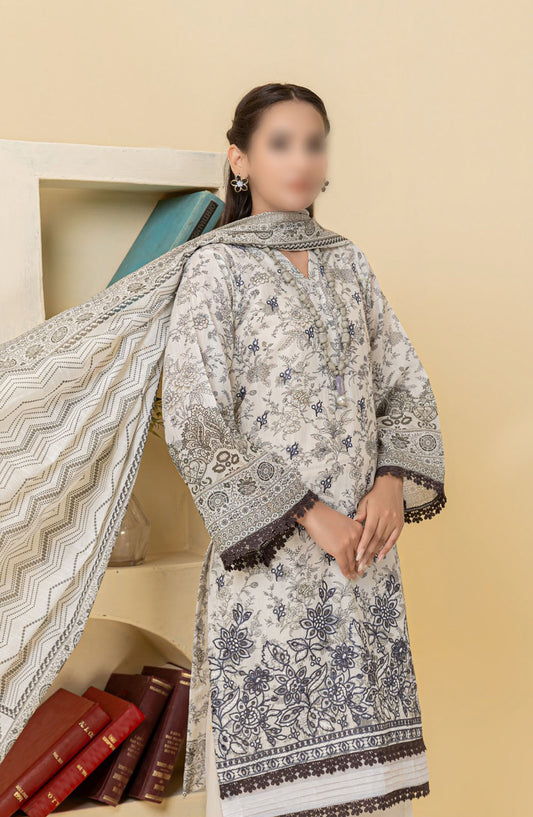 Zauq Embroidered Lawn Unstitched 3 Piece Suit - Design-08 - AK25ZQ2 - Grey - Summer Collection
