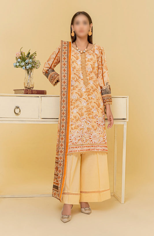 Zauq Embroidered Lawn Unstitched 3 Piece Suit - Design-04 - AK25ZQ2 - Orange - Summer Collection