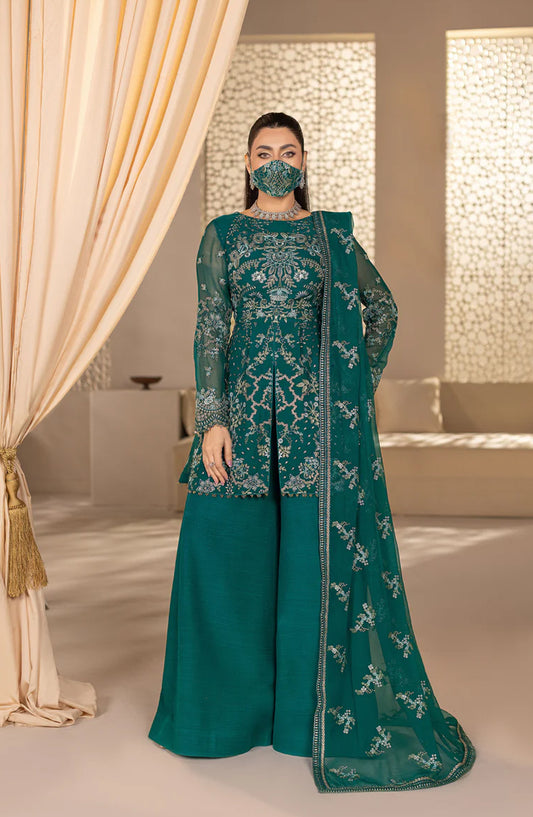 Zeenat Kuch Khas by Flossie Embroidered Chiffon Unstitched 3 Piece Suit - ZE-106 B - FLS26ZN - Green - Festive Collection