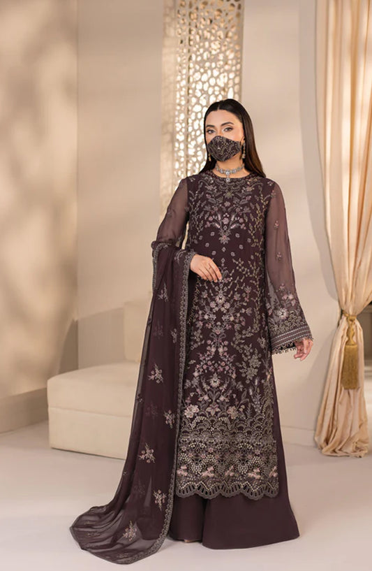 Zeenat Kuch Khas by Flossie Embroidered Chiffon Unstitched 3 Piece Suit - ZE-104 - FLS26ZN - Brown - Festive Collection