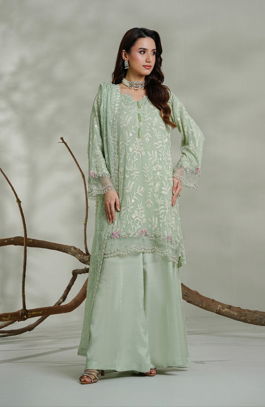 Zeenat by Guzel Embroidered Chiffon Stitched 3 Piece Suit - Reem - GUZ26ZN - Green - Festive Collection