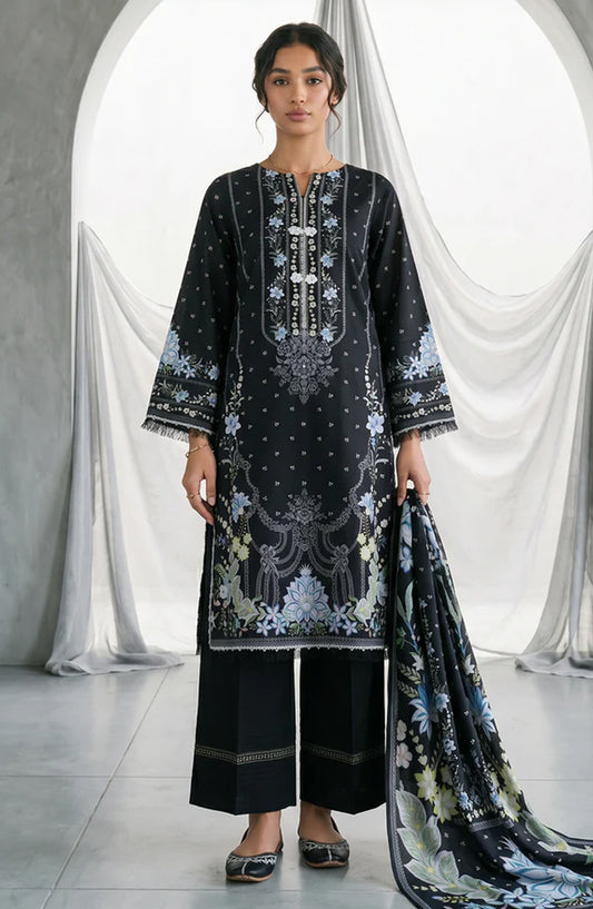Zellbury Monochrome Printed Lawn Unstitched 3 Piece Suit - WUS26X31095 - ZB26CRM - Black - Summer Collection