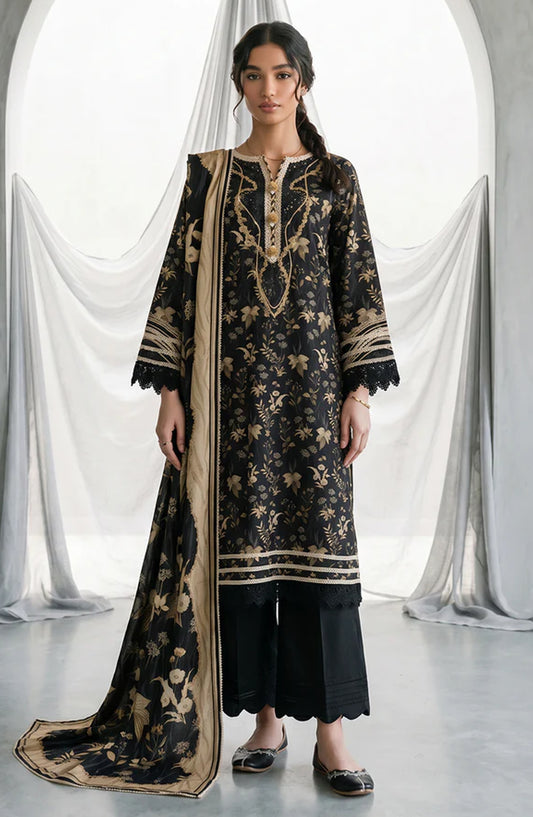 Zellbury Monochrome Printed Lawn Unstitched 3 Piece Suit - WUS26X31135 - ZB26CRM - Black - Summer Collection