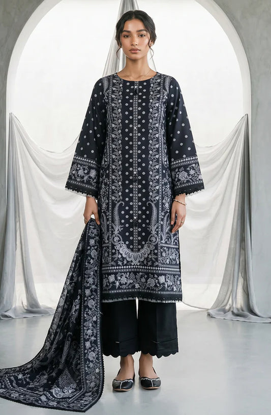 Zellbury Monochrome Printed Lawn Unstitched 3 Piece Suit - WUS26X31097 - ZB26CRM - Black - Summer Collection