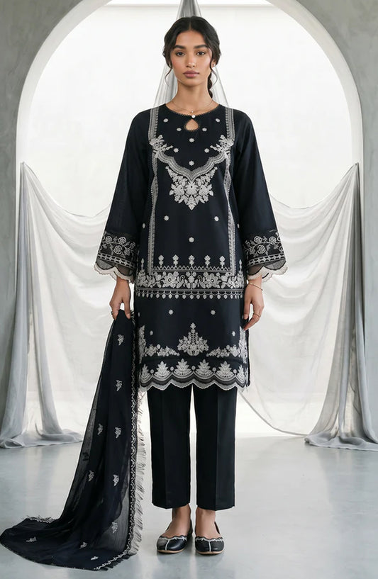Zellbury Monochrome Embroidered Lawn Unstitched 3 Piece Suit - WUS26E31105 - ZB26MN - Black - Summer Collection