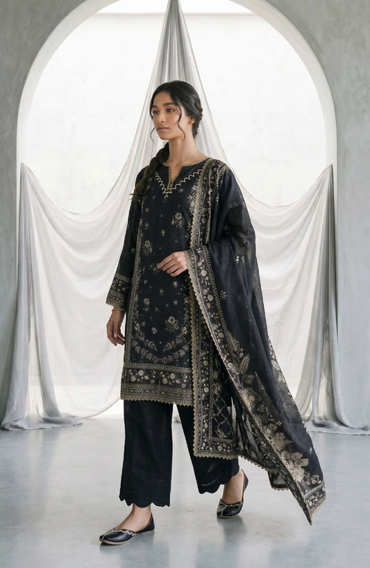 Zellbury Monochrome Printed Lawn Unstitched 3 Piece Suit - WUS26X31158 - ZB26MN - Black - Summer Collection