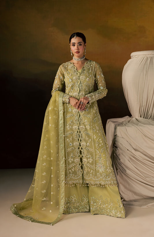 Zeynor Luxury Embroidered Organza Unstitched 3 Piece Suit - D1-Selenite - ZN26WD - Green - Wedding Collection