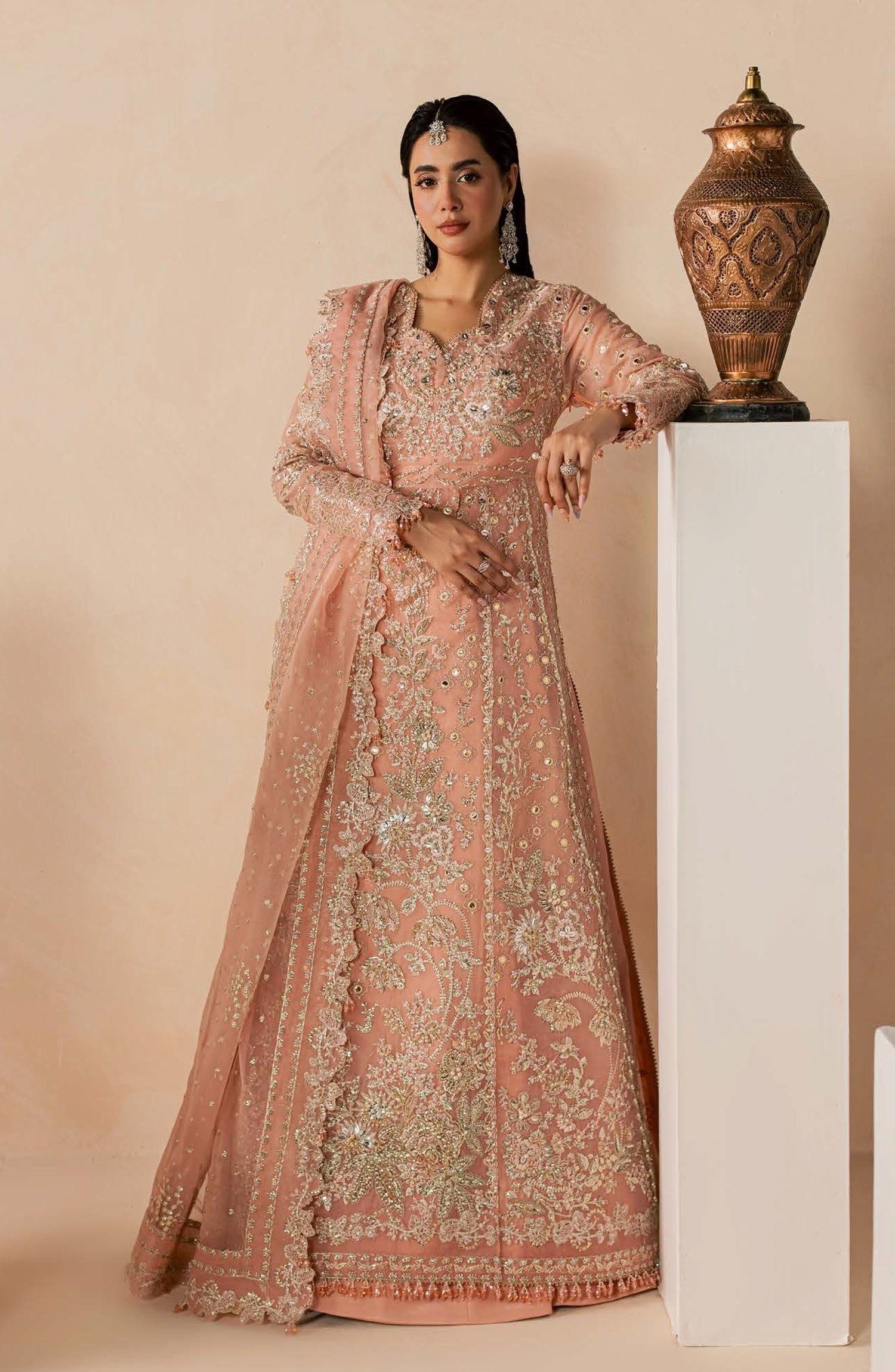 Zeynor Luxury Embroidered Organza Unstitched 3 Piece Suit - D5-Coraline - ZN26WD - Pink - Wedding Collection