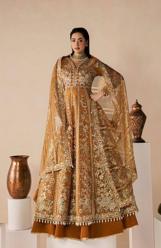 Zeynor Luxury Embroidered Organza Unstitched 3 Piece Suit - D8-Citrine - ZN26WD - Rust - Wedding Collection