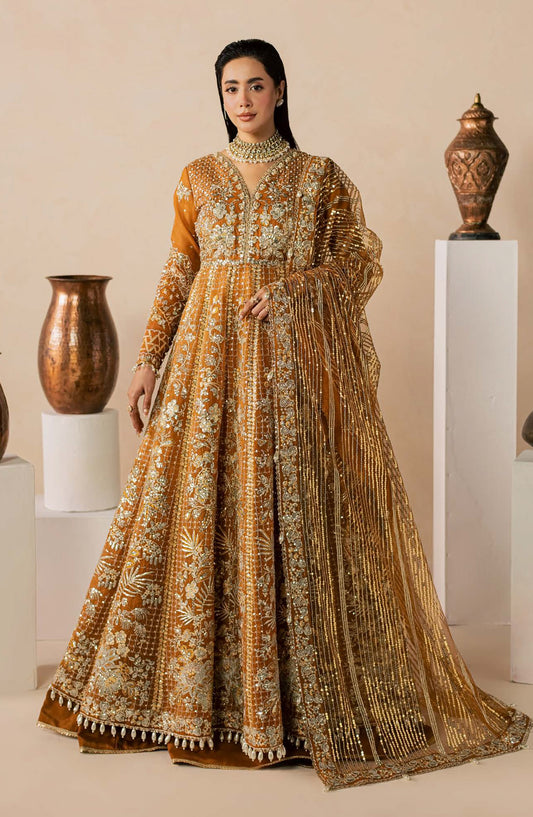 Zeynor Luxury Embroidered Organza Unstitched 3 Piece Suit - D8-Citrine - ZN26WD - Rust - Wedding Collection