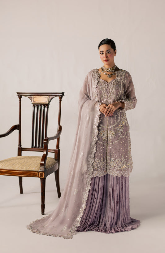 Zeynor Luxury Embroidered Organza Unstitched 3 Piece Suit - D9-Lolite - ZN26WD - Purple - Wedding Collection