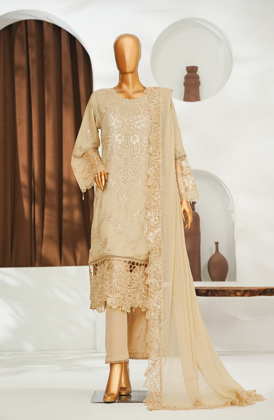 Zoya Luxe by Amna Khadija Embroidered Chiffon Stitched 3 Piece Suit - ZLCP-02 - AM26ZLCP - Golden - Festive Collection