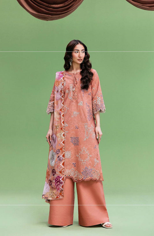 Zync by Florent Embroidered Lawn Unstitched 3 Piece Suit - FZ-1B - FL26NC - Peach - Summer Collection
