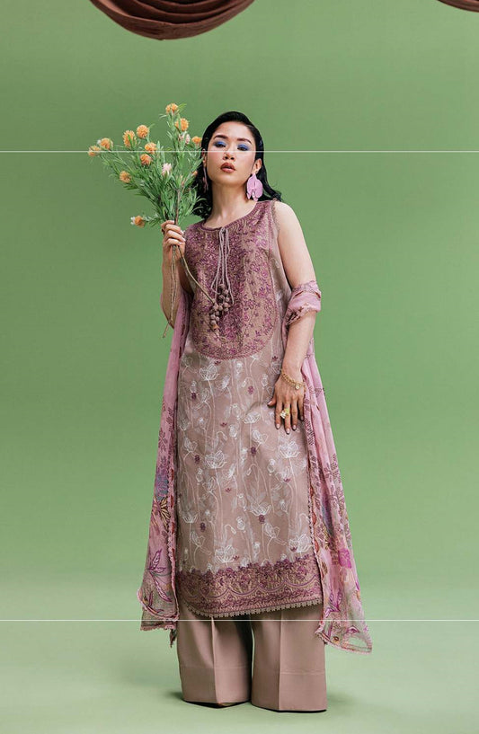 Zync by Florent Embroidered Lawn Unstitched 3 Piece Suit - FZ-2A - FL26NC - Brown - Summer Collection