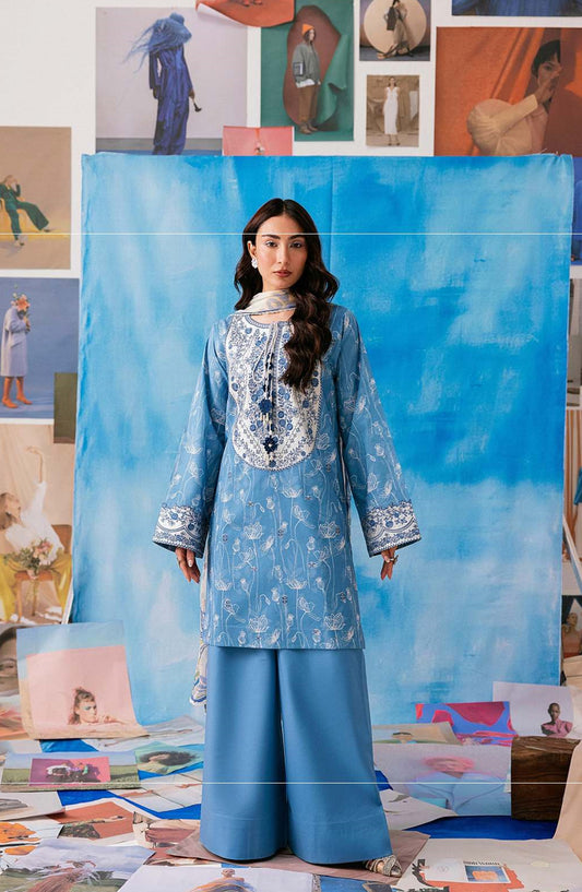 Zync by Florent Embroidered Lawn Unstitched 3 Piece Suit - FZ-2B - FL26NC - Blue - Summer Collection