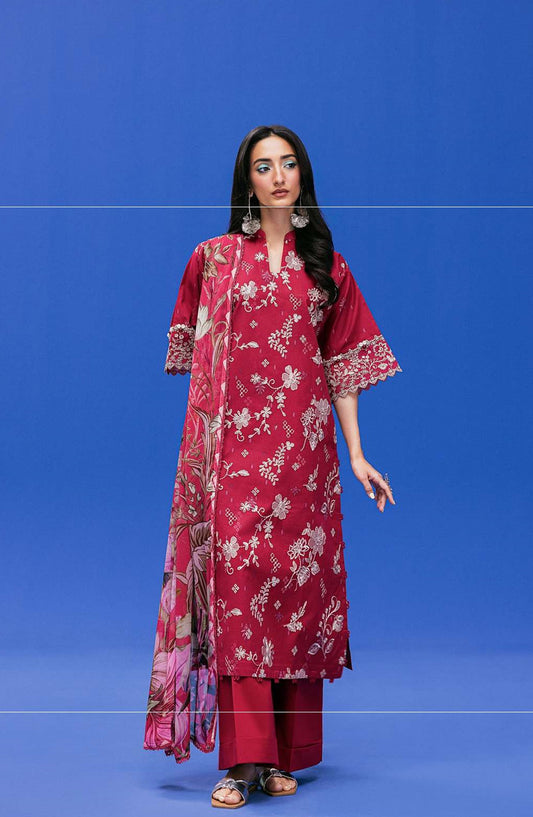 Zync by Florent Embroidered Lawn Unstitched 3 Piece Suit - FZ-3A - FL26NC - Red - Summer Collection