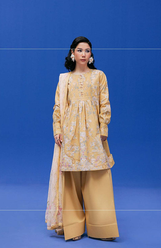Zync by Florent Embroidered Lawn Unstitched 3 Piece Suit - FZ-4A - FL26NC - Yellow - Summer Collection