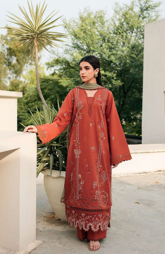 Zync by Florent Embroidered Lawn Unstitched 3 Piece Suit - FZ-6B - FL26FCZ - Rust - Summer Collection