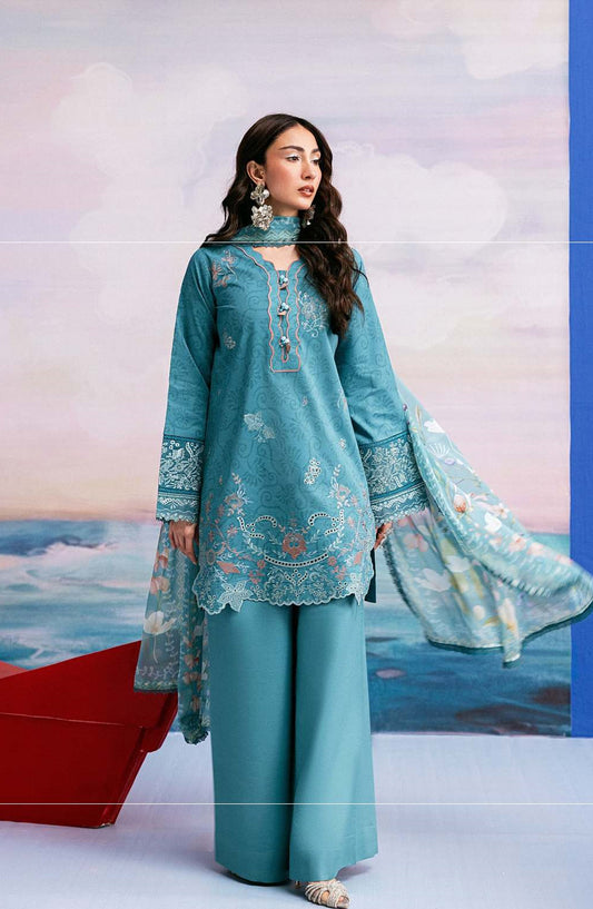 Zync by Florent Embroidered Lawn Unstitched 3 Piece Suit - FZ-7A - FL26NC - Blue - Summer Collection