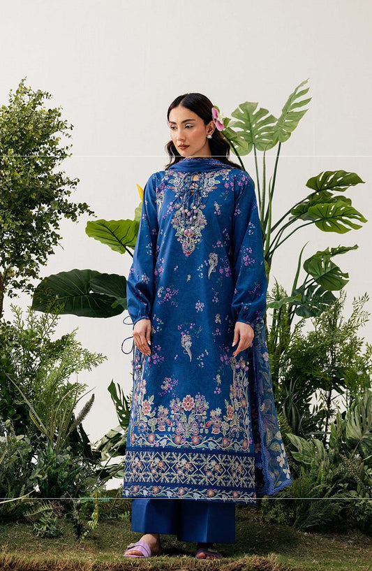Zync by Florent Embroidered Lawn Unstitched 3 Piece Suit - FZ-8A - FL26NC - Blue - Summer Collection