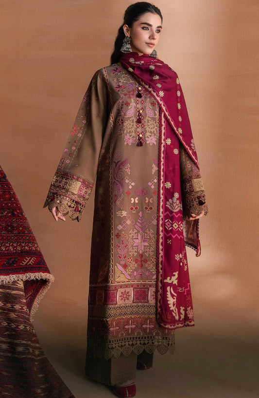 Zync by Florent Embroidered Viscose Unstitched 3 Piece Suit - 09 Raiha - FL26ZTY - Brown - Winter Collection