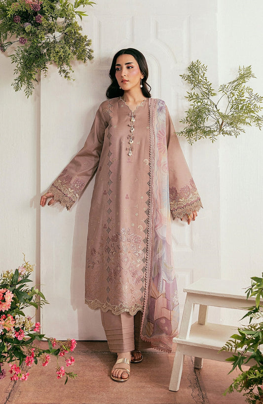 Zync by Florent Luxury Embroidered Lawn Unstitched 3 Piece Suit - FZ-8B - FL26NLX - Peach - Summer Collection