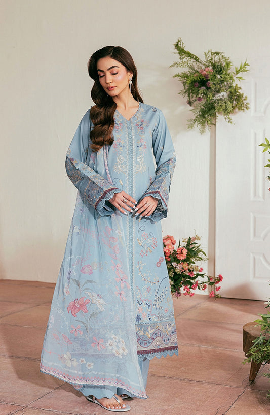 Zync by Florent Luxury Embroidered Lawn Unstitched 3 Piece Suit - FZ-3B - FL26NLX - Blue - Summer Collection