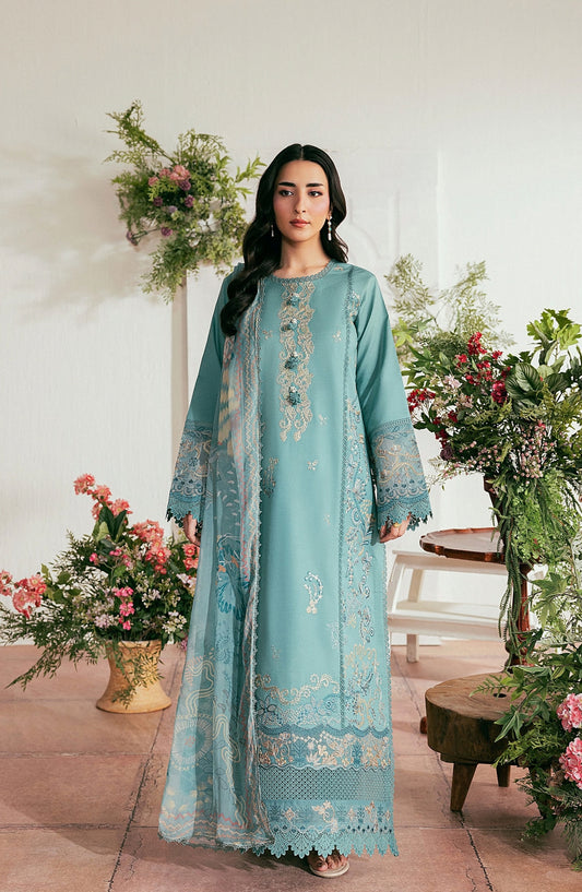 Zync by Florent Luxury Embroidered Lawn Unstitched 3 Piece Suit - FZ-4B - FL26NLX - Sky Blue - Summer Collection