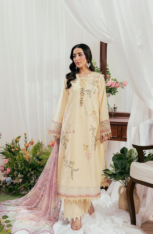 Zync by Florent Luxury Embroidered Lawn Unstitched 3 Piece Suit - FZ-6B - FL26NLX - Yellow - Summer Collection