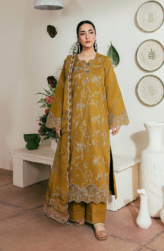 Zync by Florent Luxury Embroidered Lawn Unstitched 3 Piece Suit - FZ-2B - FL26NLX - Mustard - Summer Collection