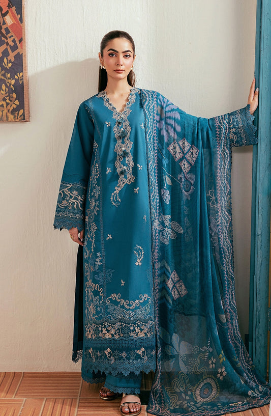 Zync by Florent Luxury Embroidered Lawn Unstitched 3 Piece Suit - FZ-4A - FL26NLX - Teal - Summer Collection