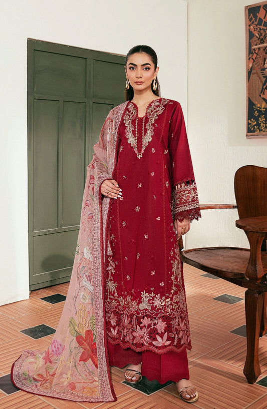 Zync by Florent Luxury Embroidered Lawn Unstitched 3 Piece Suit - FZ-1B - FL26NLX - Maroon - Summer Collection