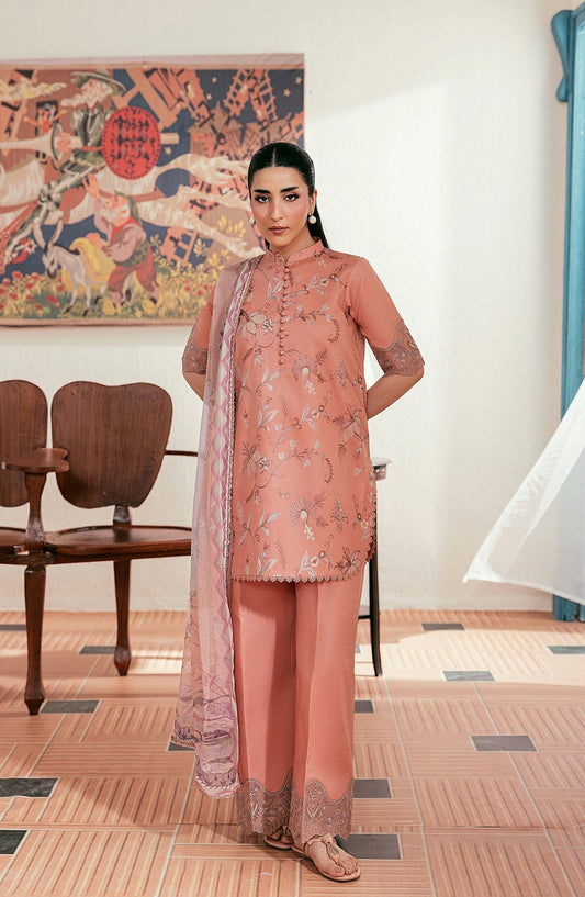 Zync by Florent Luxury Embroidered Lawn Unstitched 3 Piece Suit - FZ-2A - FL26NLX - Pink - Summer Collection