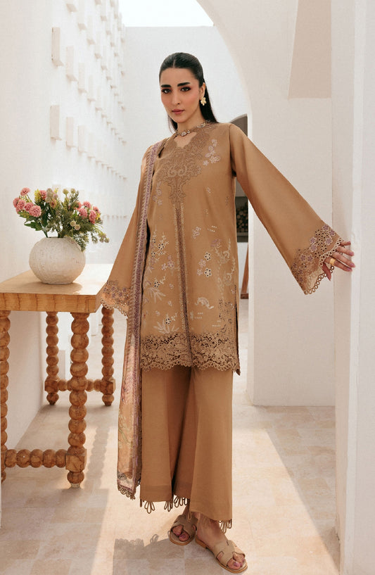 Zync by Florent Luxury Embroidered Lawn Unstitched 3 Piece Suit - FZ-7B - FL26ZN - Beige - Summer Collection